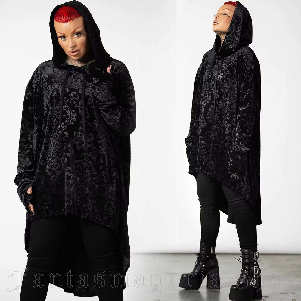Killstar Dark Stars longline hoodie black velvet goth witchy fall winter alt